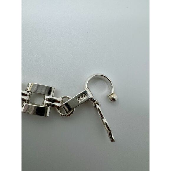 Designer Peruvian Sterling Silver 950 and 18K Gold Inlay Bracelet - 7.5” - Picture 6 of 6